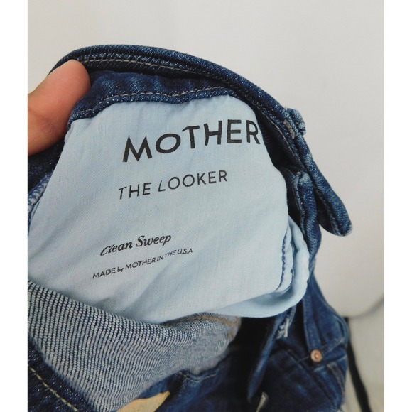 Mother The Looker Skinny Jeans Clean Sweep Dark Wash Distressed Raw Hem USA Made - Picture 4 of 5